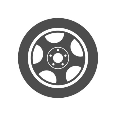 Tekerlek. Beyaz arkaplanda izole edilmiş basit vektör simgesi. Düz biçim