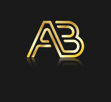 Yansıması olan küçük harfler A ve B harfleri, logo, monogram ve yaratıcı tasarım için tek bir satırla birbirine bağlı. Vektör illüstrasyonu siyah arkaplanda izole edildi.