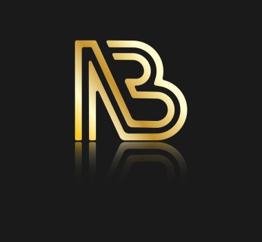 Yansımalı küçük harfler N ve B, logo, monogram ve yaratıcı tasarım için tek bir satır ile birbirine bağlı. Vektör illüstrasyonu siyah arkaplanda izole edildi.