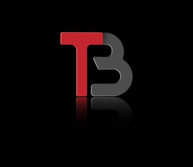 Kırmızı ve siyah renkli T ve B harfleri, logo, monogram ve yaratıcı tasarım için tek bir satırla birleştirilmiş. Vektör illüstrasyonu beyaz arkaplanda izole edildi.