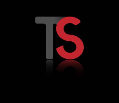 Kırmızı ve siyah renkli T ve S harfleri, logo, monogram ve yaratıcı tasarım için tek bir satırla birleştirilmiş. Siyah üzerine izole edilmiş vektör illüstrasyonu.