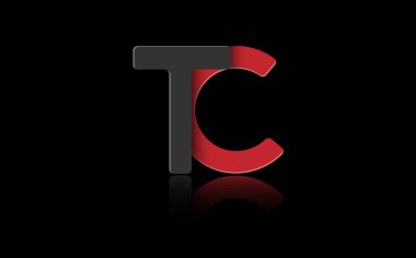 Kırmızı ve siyah renkli T ve C harfleri, logo, monogram ve yaratıcı tasarım için tek bir satırla birleştirilmiş. Siyah üzerine izole edilmiş vektör illüstrasyonu.