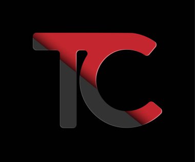 Kırmızı ve siyah renkli T ve C harfleri, logo, monogram ve yaratıcı tasarım için tek bir satırla birleştirilmiş. Siyah üzerine izole edilmiş vektör illüstrasyonu.