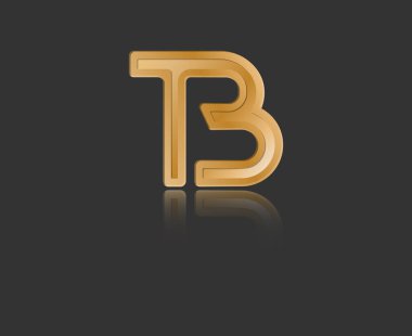 Altın renkli küçük harflerle T ve B harfleri logo, monogram ve yaratıcı tasarım için tek bir satırla birbirine bağlı. Siyah üzerine izole edilmiş vektör illüstrasyonu.
