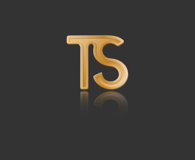 Logo, monogram ve yaratıcı tasarım için tek bir satırla birbirine bağlı altın renkli küçük harflerle T ve S harfleri. Siyah üzerine izole edilmiş vektör illüstrasyonu.