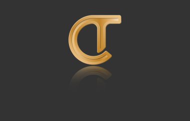 Altın renkli küçük harfler C ve T, logo, monogram ve yaratıcı tasarım için tek bir çizgi ile yansıtılıyor. Siyah üzerine izole edilmiş vektör illüstrasyonu.