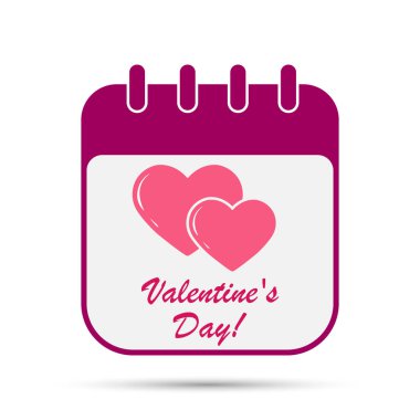 Bir kalp ve Sevgililer Günü yazılı takvim kağıdı. Basit vektör çizimi. Düz tasarım