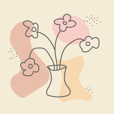 Minimalist tarzda çiçekli soyut vazo. Doğrusal vektör çizimi. Düz tasarım.