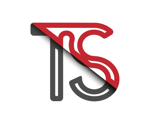 モノグラム クリエイティブデザインのための単一のラインで接続赤と黒のスタイルの小文字TとS 白を基調としたベクトルイラスト — ストックベクタ