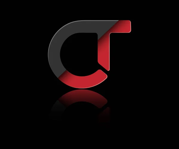 红色和黑色的小写字母C和T用单行连接 用于标识 单字和创造性设计 用黑色孤立的矢量图解 — 图库矢量图片