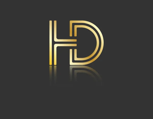 金色风格的小写字母H和D与反射镜连接在同一条线上 用于标识 单字和创意设计 用黑色孤立的矢量图解 — 图库矢量图片