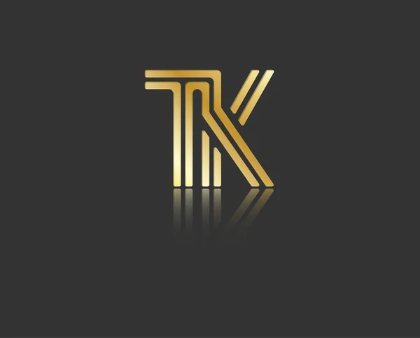 金色风格的小写字母T和K与反射光连接在同一条线上 用于标识 单字和创意设计 用黑色孤立的矢量图解 — 图库矢量图片