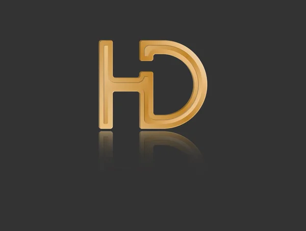 金色风格的小写字母H和D与反射镜连接在同一条线上 用于标识 单字和创意设计 用黑色孤立的矢量图解 — 图库矢量图片