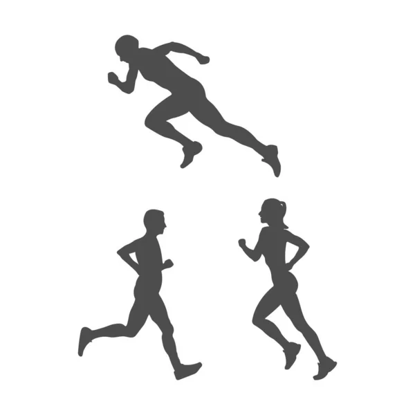 Set Silhouette Running Athletes Flat Vector Icon Isolated White Background — Stock Vector