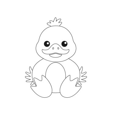 Temalı dekorasyon, çocuk boyama kitabı ve hatıra defteri için ördek resmi. Boş taslak, çizgi grafikleri. Vektör illüstrasyonu.