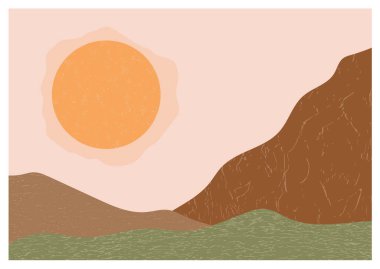 Minimalist tarzda, düz şekilli, soyut bir manzara. Vektör illüstrasyonu