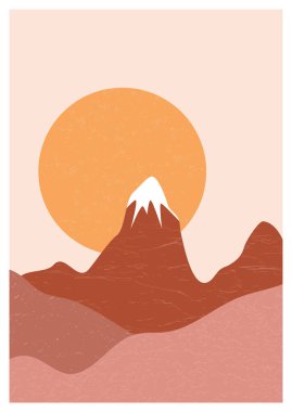 Minimalist tarzda, düz şekilli, soyut bir manzara. Vektör illüstrasyonu