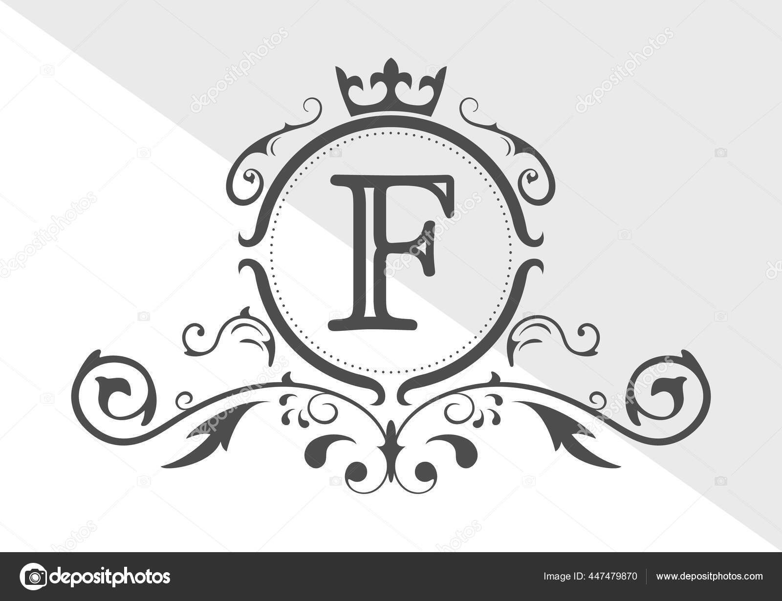 ラテン文字の様式化された文字f エンブレムと紋章のデザインのための装飾と王冠とモノグラムテンプレート ベクターイラスト ストックベクター C Grommik