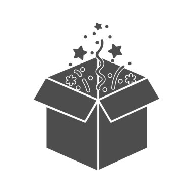  Sürprizli bir kutu, illüzyon, ya da havai fişek gösterisi. Siluet çizimi. Beyaz arkaplanda izole edilmiş vektör illüstrasyonu. Düz Biçim