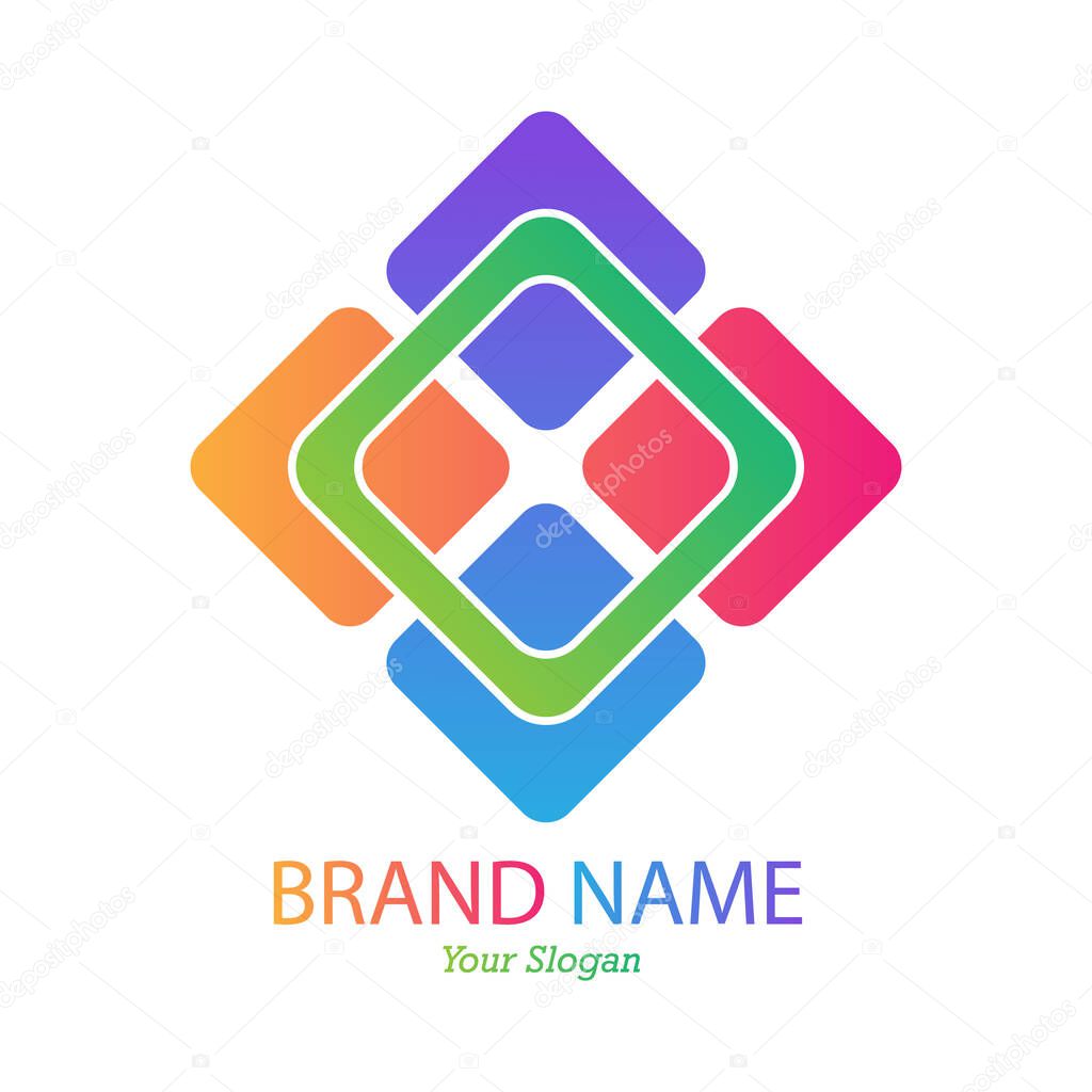 Interlacing of squares. Color template for logo, sticker, emblem or brand. Flat Styl