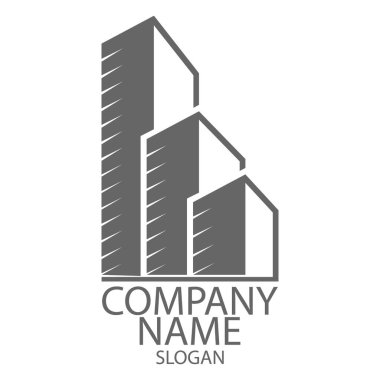 Logo, marka, amblem veya çıkartma için düzenlenebilir şablon. İnşaat şirketinin markası, işe alma, satın alma ve satma işi. Düz biçim 