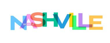 NASHVILLE. Beyaz bir arkaplanda mektup. Poster, harita ve afiş için vektör tasarım şablonu. Vektör illüstrasyonu.