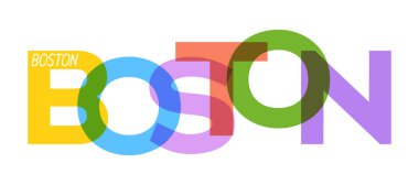 BOSTON. Beyaz bir arkaplanda mektup. Poster, harita ve afiş için vektör tasarım şablonu. Vektör illüstrasyonu.