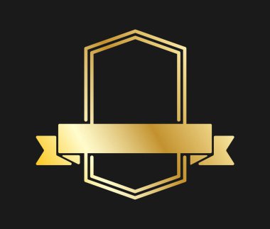 Kurdeleli, altıgen altın çerçeve. Logo için vektör illüstrasyonu, doğum günü, düğün ve yıldönümü için tebrikler. Düz tasarım.