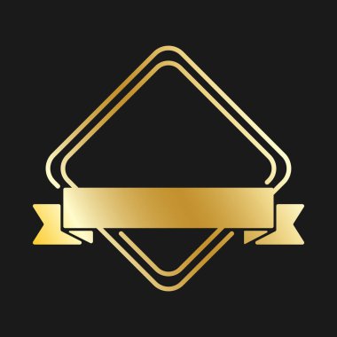 Kurdeleli altın kare çerçeve. Logo için vektör illüstrasyonu, doğum günü, düğün ve yıldönümü için tebrikler. Düz tasarım.