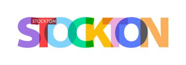 Stokton 'da. Beyaz bir arka planda şehrin adı. Poster, kartpostal ve afiş için vektör tasarım şablonu. Vektör illüstrasyonu.