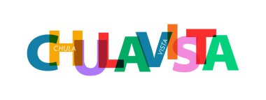 CHULA VİSTA. Beyaz bir arka planda şehrin adı. Poster, kartpostal ve afiş için vektör tasarım şablonu. Vektör illüstrasyonu.