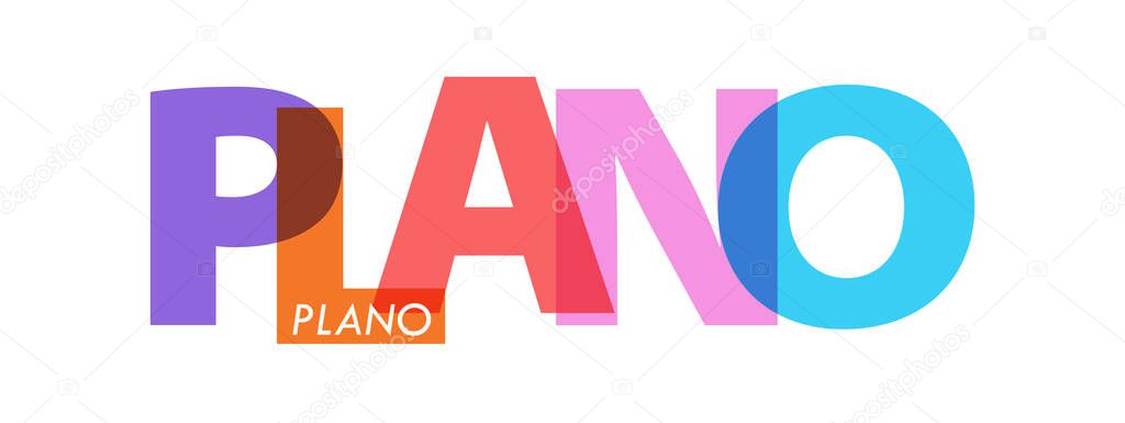 PLANO. The name of the city on a white background. Vector design template for poster, postcard, banner. Vector illustration.