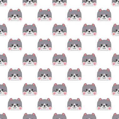 Şirin kedi. Basit arka planlar, dokular, duvar kağıtları ve ambalajlar için kusursuz desen. Düz tasarım.