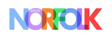 NORFOLK. Beyaz bir arka planda şehrin adı. Poster, kartpostal ve afiş için vektör tasarım şablonu. Vektör illüstrasyonu.