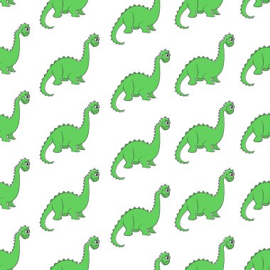 Dinozor, çizgi film karakteri. Doku, tekstil, ambalaj ve basit arka planlar için kusursuz desen. Düz biçim.