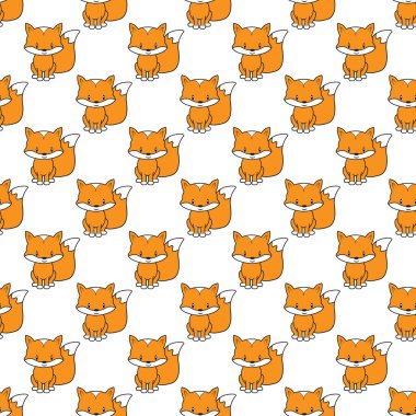 Tilki yavrusu, çizgi film karakteri. Doku, tekstil, ambalaj ve basit arka planlar için kusursuz desen. Düz biçim.