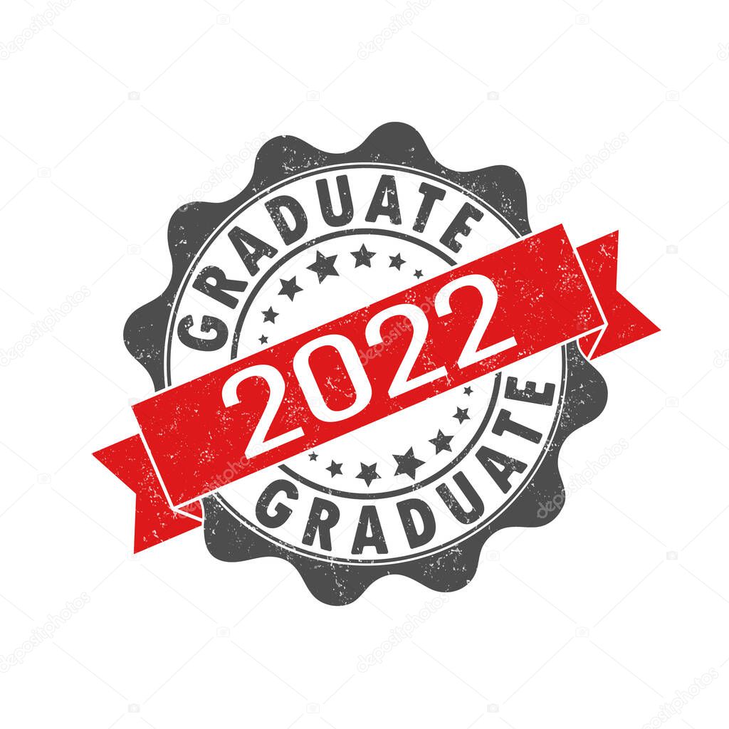 An impression of an old worn stamp with the inscription GRADUATE 2022. Vector illustration for thematic design, alumni meetings, diplomas and certificates. Simple style.