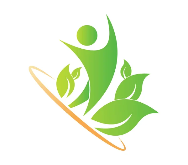 Logo Mode Vie Sain Unité Avec Nature Écologie Conception Plate — Image vectorielle