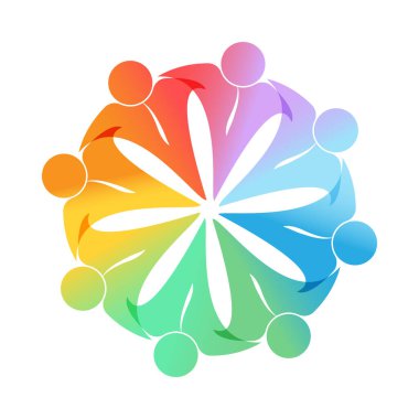 Takım çalışması, sosyal topluluk ya da liderlik kavramlarını gösteren logo, etiket ya da marka şablonu. Düz tasarım.