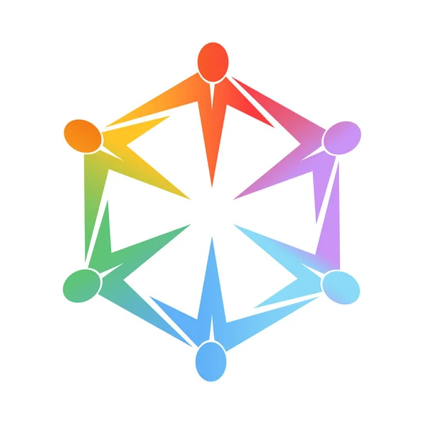 チームワーク 社会的コミュニティ リーダーシップの概念を説明するためのロゴ ステッカー またはブランドテンプレート 平面設計 — ストックベクタ