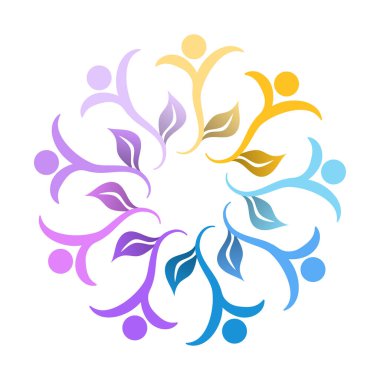 Takım çalışması, sosyal topluluk ya da liderlik kavramı için logo, etiket ya da marka şablonu. Düz tasarım.