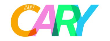 CARY. Beyaz bir arka planda şehrin adı. Poster, kartpostal ve afiş için vektör tasarım şablonu. Vektör illüstrasyonu.