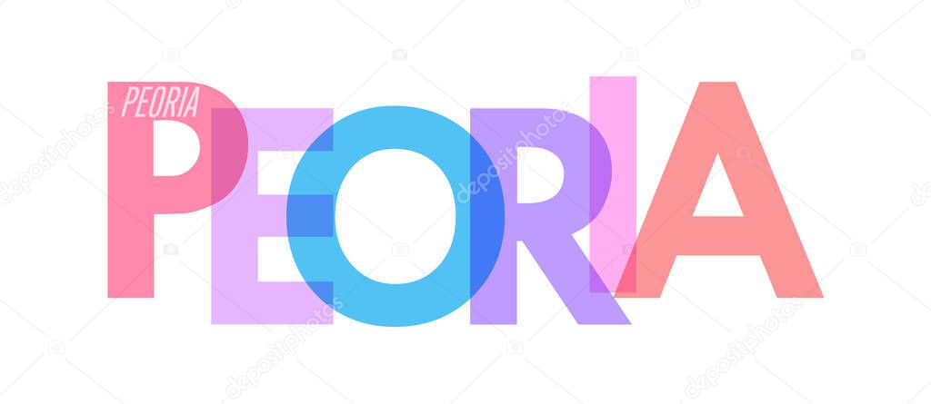 PEORIA. The name of the city on a white background. Vector design template for poster, postcard, banner. Vector illustration.