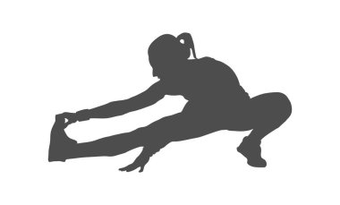 Kadın bir atletin silüeti. Sporcu geriliyor. Vektör illüstrasyonu, düz biçim.