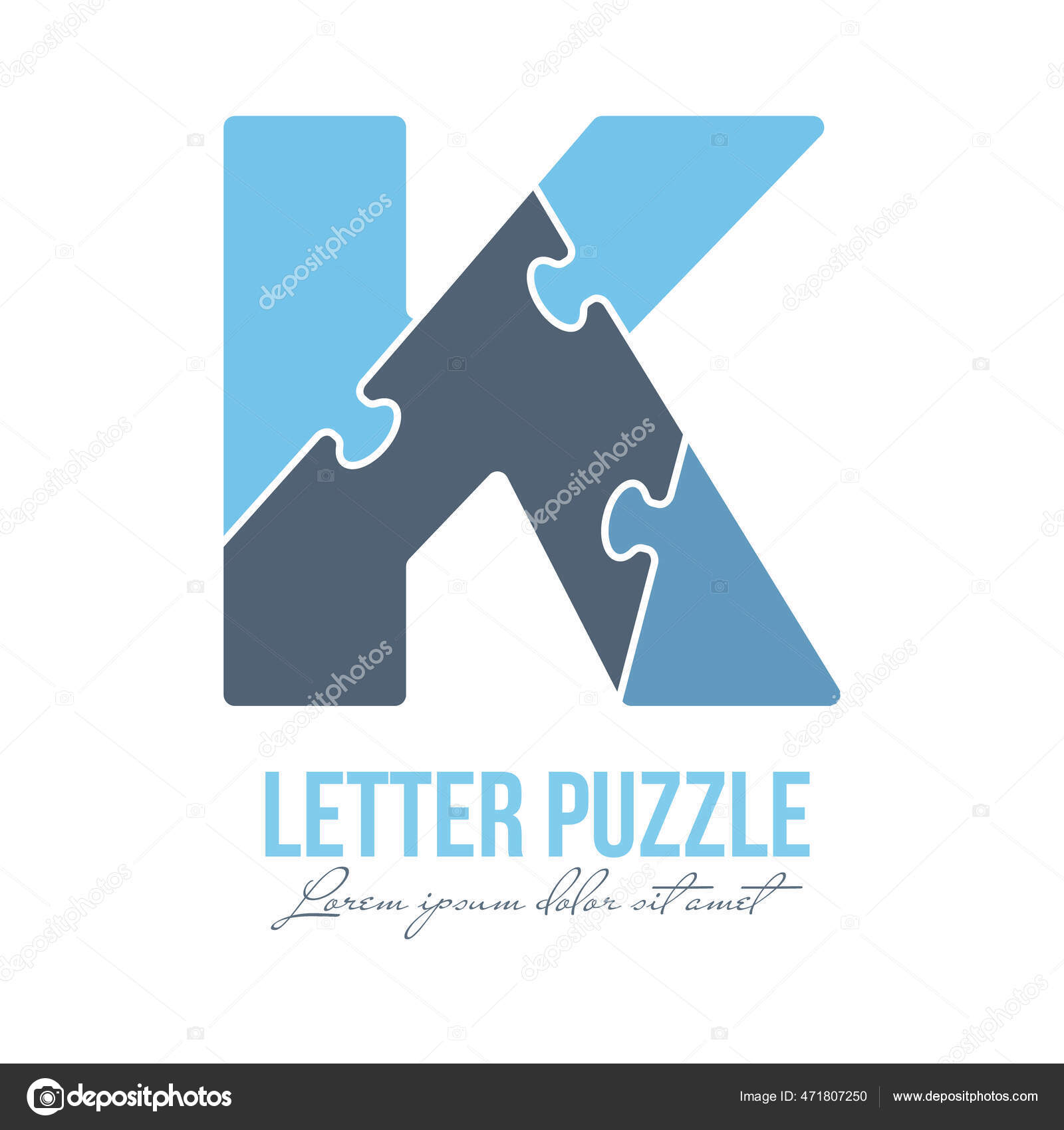 手紙kはパズルで構成されています ブランドロゴ ステッカーやスクラップブッキング 教育のためのベクトルイラスト シンプルなスタイル ストックベクター C Grommik