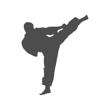 Atletlerin silueti. Karatede kafaya tekme. Vektör illüstrasyonu, düz biçim.