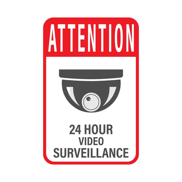 Atención Horas Videovigilancia Signo Video Vigilancia Vectorial Con Inscripción Esquema — Vector de stock