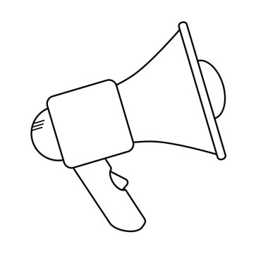 Bir megafonun siluetini birleştirin. Kitaplar, boyama sayfaları, hatıra defteri ve yaratıcı tasarım için vektör illüstrasyonu. Düz biçim.