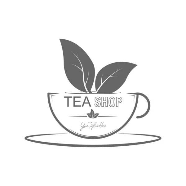 Logo Pour Salon Thé Une Tasse Thé Avec Des Feuilles — Image vectorielle