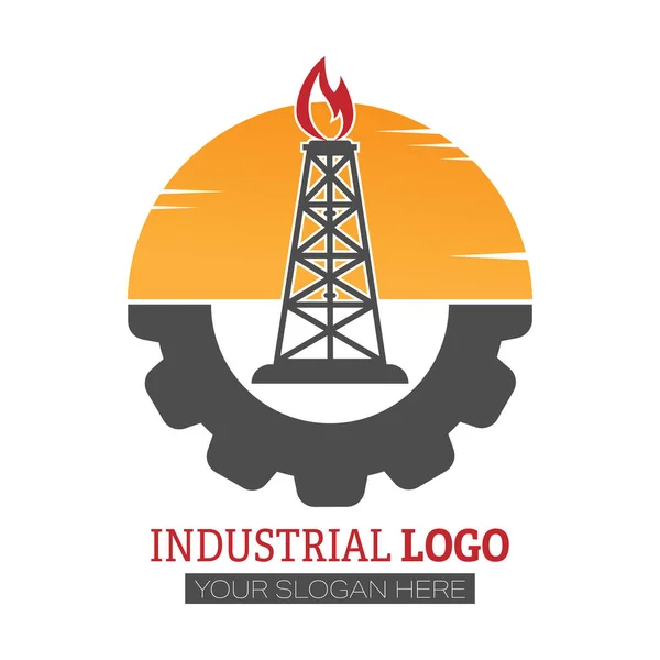 Industrielles Logo Eine Oder Gasplattform Auf Dem Hintergrund Der Sonne — Stockvektor